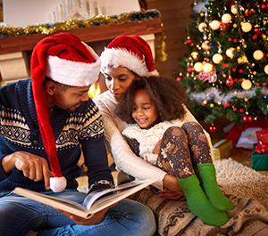 A family opens holiday presents